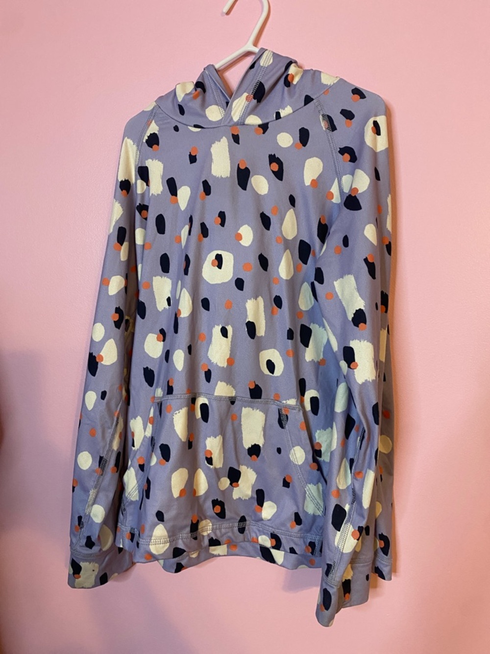 Hanna Andersson Lavender Hoodie with Cream, Navy & Orange Spots